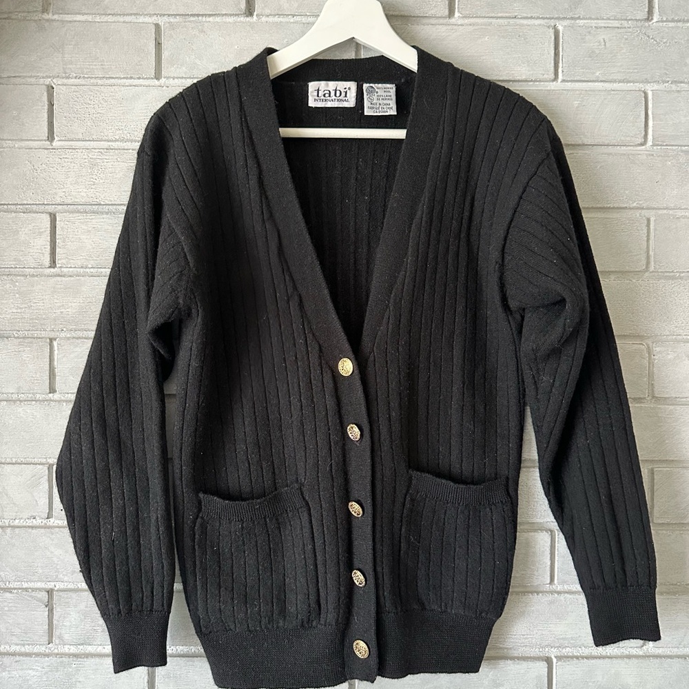 Black Ribbed Women's Cardigan